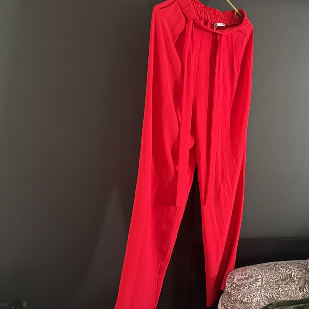 Zara Bright Red Elastic Waist Trousers